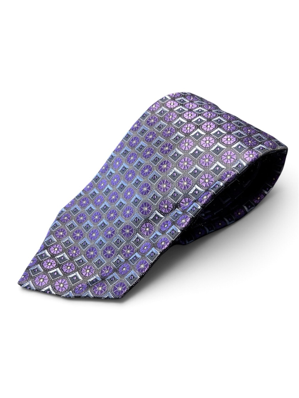 Ermenegildo Zegna Silk Purple Geometric Men's Silk Neck Tie Italy 3.5” X 58”